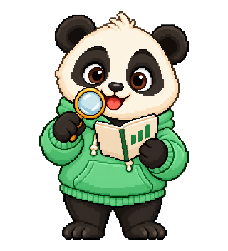 Bao in pixel art esamina un grafico delle spese con un registro e una lente